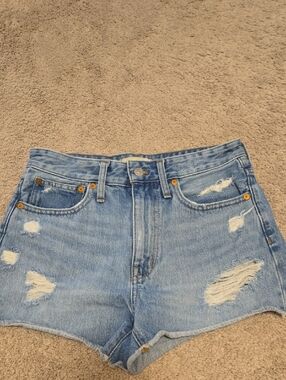 Madewell Light Blue Distressed High-Rise Denim Shorts